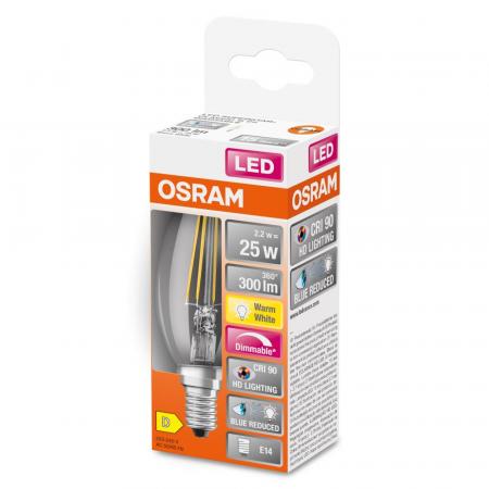 6er Sparset OSRAM E14 Kerzen LED Lampe SUPERSTAR+ CLASSIC klar dimmbar 2,2W wie 25W warmweißes Licht & hohe Farbwiedergabe